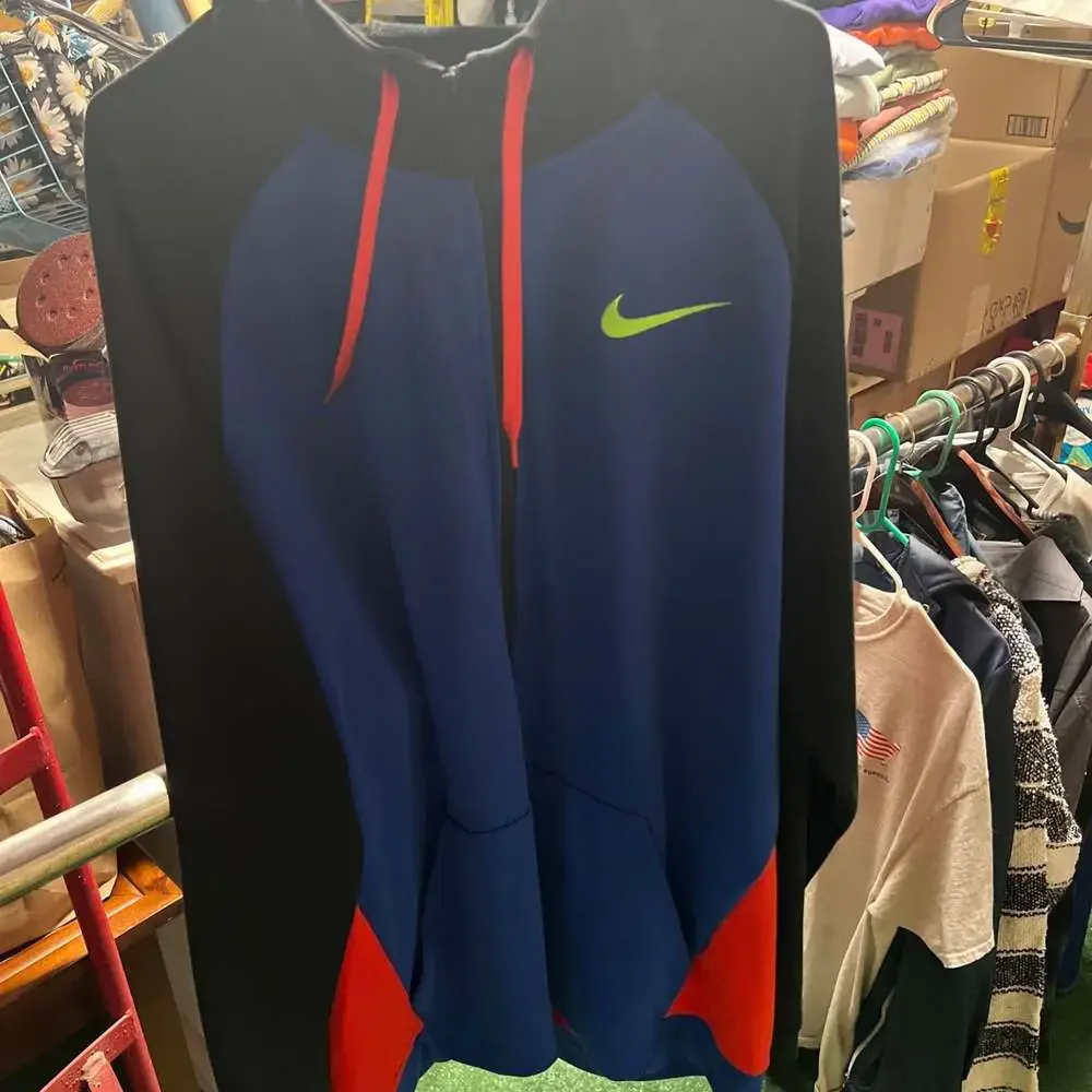 Nike Men's Dri-FIT Full Zip Athletic Training Hoodie, Blue/Black/Red, Size XL Ta